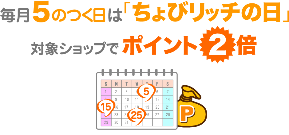 5のつく日はちょびリッチの日!!対象ショップのポイントがいつもの2倍!