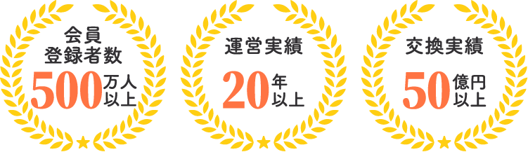 会員登録者数500万人,運営実績20年以上,交換実績50億円以上